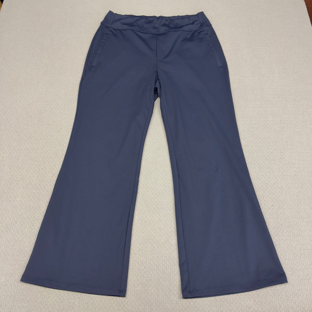 Halara Pants Womens Large Petite Blue Wide Leg Flared Athleisure Stretch Casual